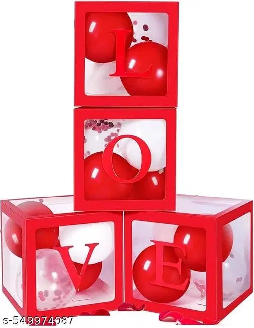 4 Pcs Plastic Love box, Red, Set of 1