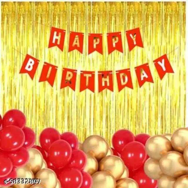 Mathur Enterprises Happy Birthday Celebration Decoration Kit, Pack Of 1, Gold & Red, ME-5