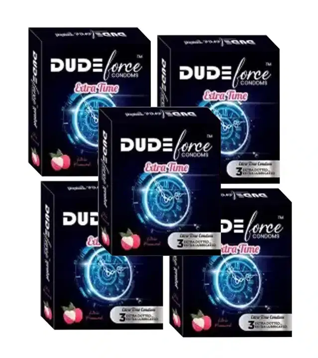 Dude Force 3 Pcs Extra Time Lychee Flavoured Condoms for Men, Set of 5