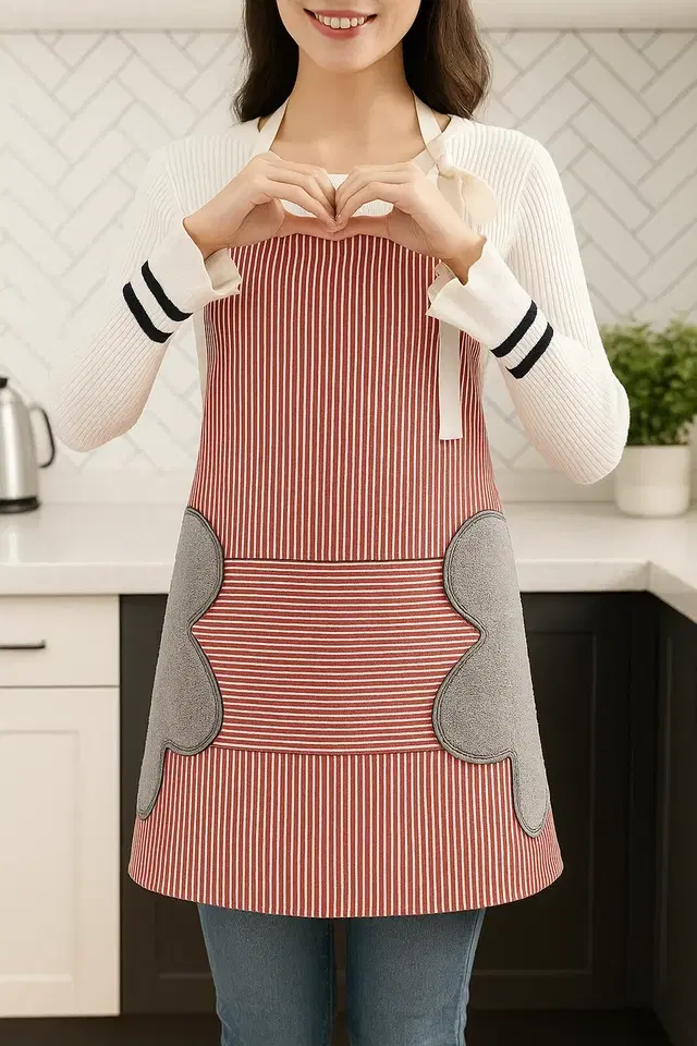Krishna E PVC Waterproof Red Stripe Kitchen Apron 27Lx21W in, Pack of 1