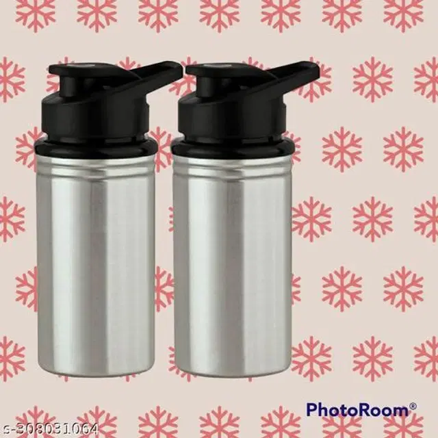 Stainless Steel Sports Water Bottles, Pack of 2, Silver, 500 ml
