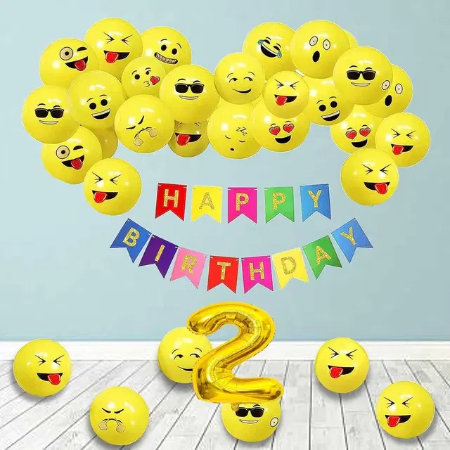 Emoji Theme 2nd Birthday Decoration Kit (Yellow) Pcs Of 52 ,(Set Of 1)