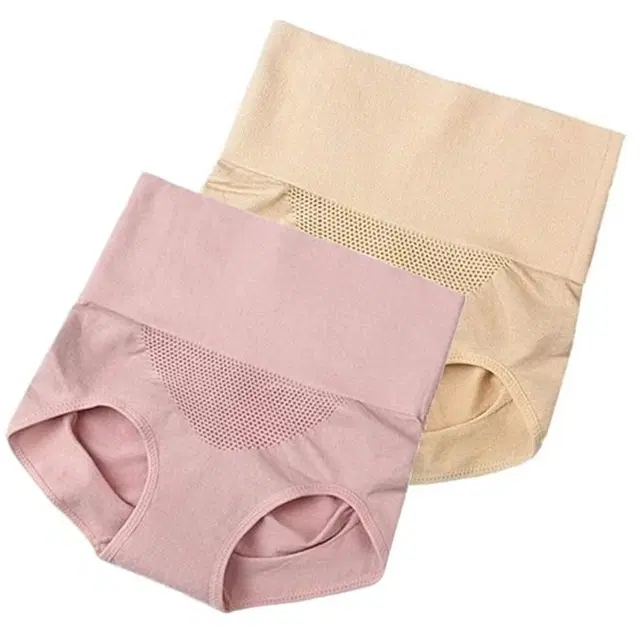 Cotton Blend High Waist Tummy Tucker Briefs for Women, Pack of 2 (Multicolor, Free Size)