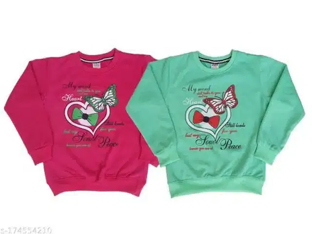 Fleece Printed Full Sleeves Round Neck Sweatshirts for Girls, Pack of 2 (Maroon & Green, 5-6 Years)