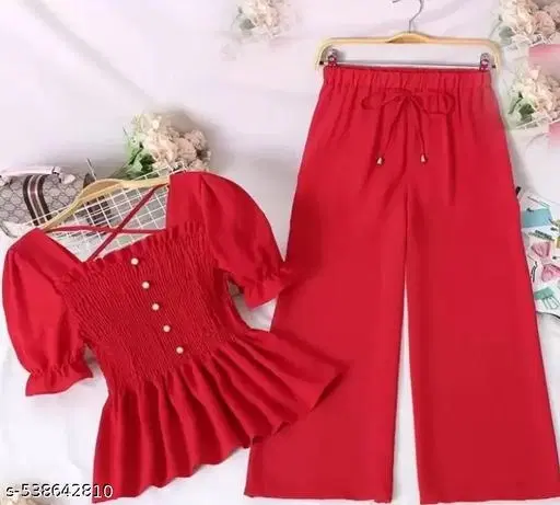 MOTI TOP AND PALAZZOS for Kids (Red, 9-10 Years)
