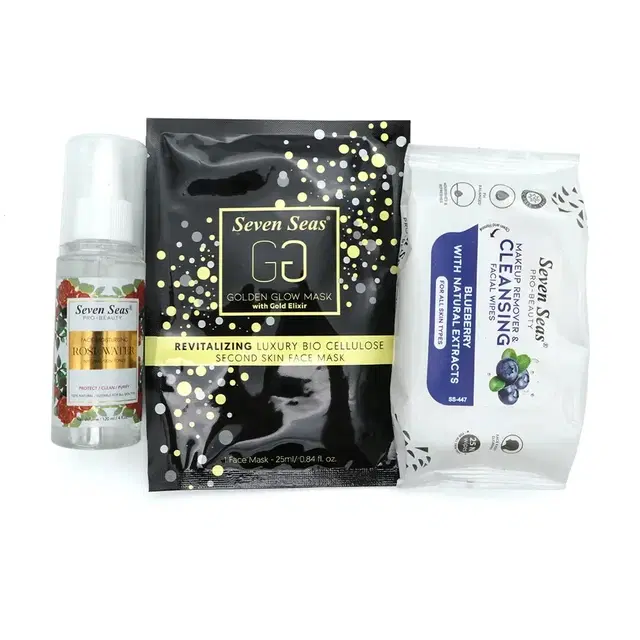 Seven Seas Fresh Glow Trio Pack (Wet Wipes, Rose Water & Face Mask) (Pack Of 3)