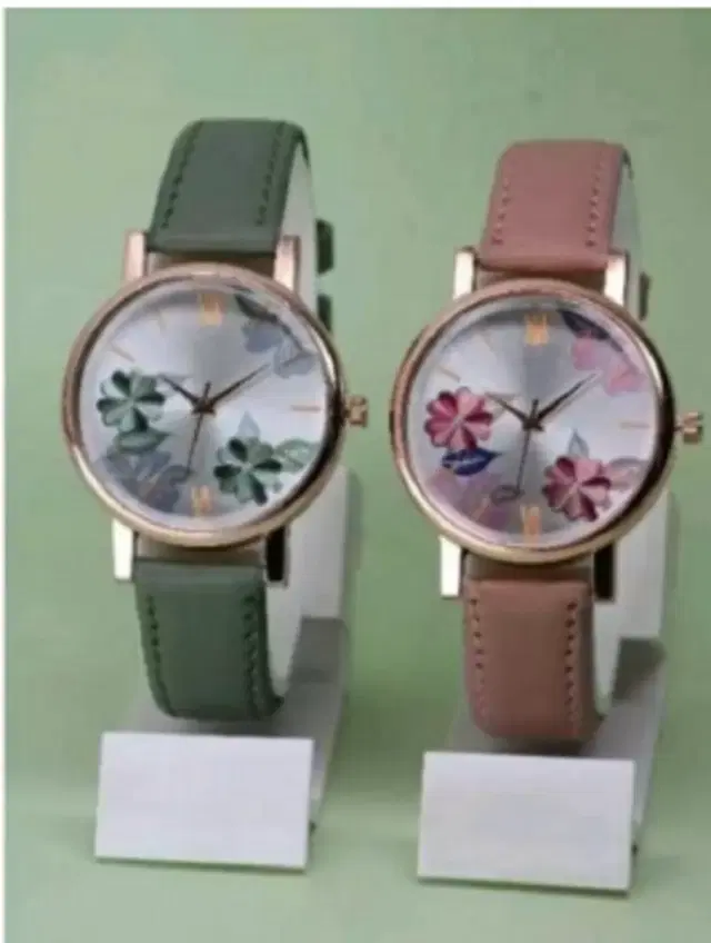 Leather Strap Analog Watch for Women & Girls, Pack of 2 (Multicolor)
