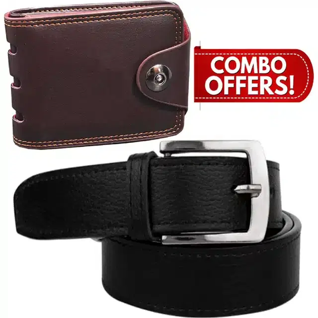 Synthetic Wallet with Formal Belt for Men, Pack of 2 (Multicolor)