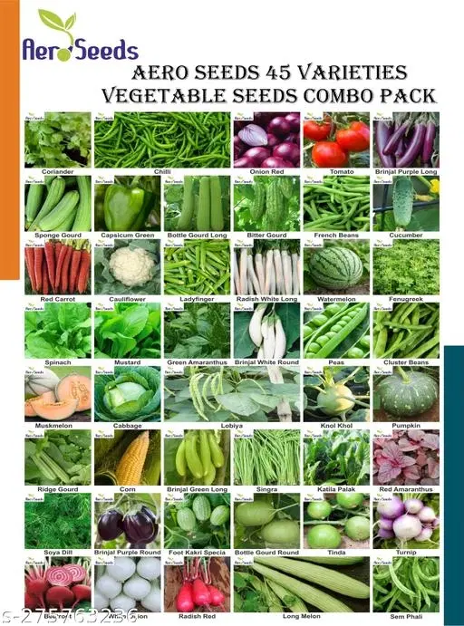 Aero Seeds Combo of 45 variety vegetable seeds with instruction manual.
