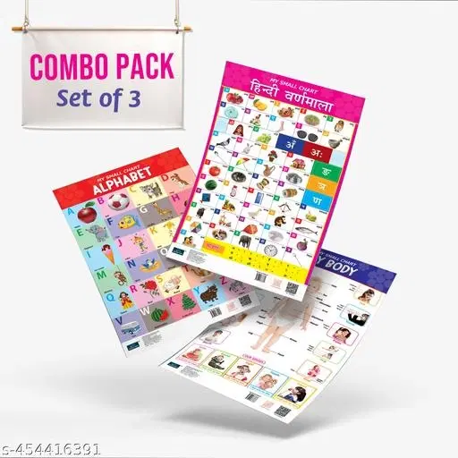 Bookford Publications My small chart Alphabet, My Body & Hindi Varnamala (Set of 3)