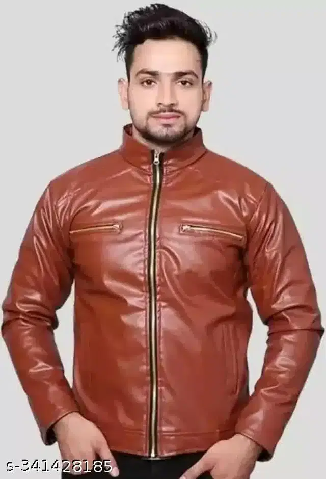 PU Jacket for Men (Tan, M)