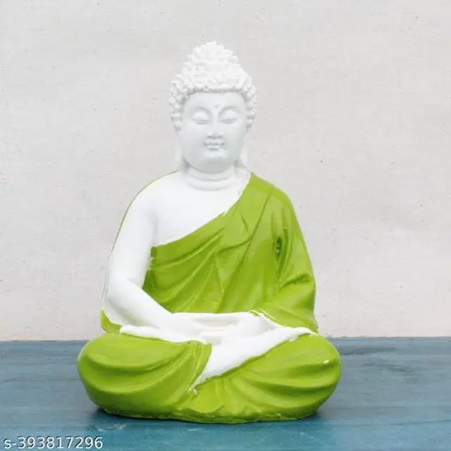 Resin Handicrafted Meditating Buddha Idol, Pista Green
