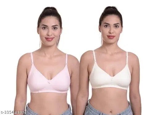 Nylon Bra for Women, Pink, Pack of 2 (30B)