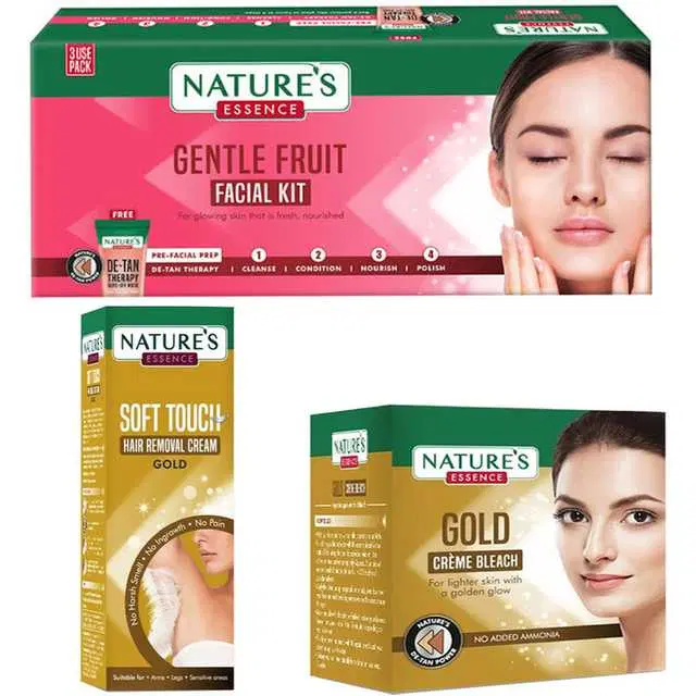 Combo of 1 Natures Gentle Fruit Facial Kit & 1 Natures Gold Creme Bleach, 21 g & 1 Natures Gold Hair Removal Cream, 30 g, R478