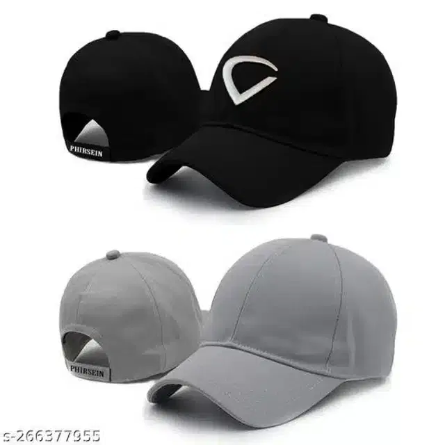 Cotton Cap for Men & Women, Pack of 2 (Black & Grey)