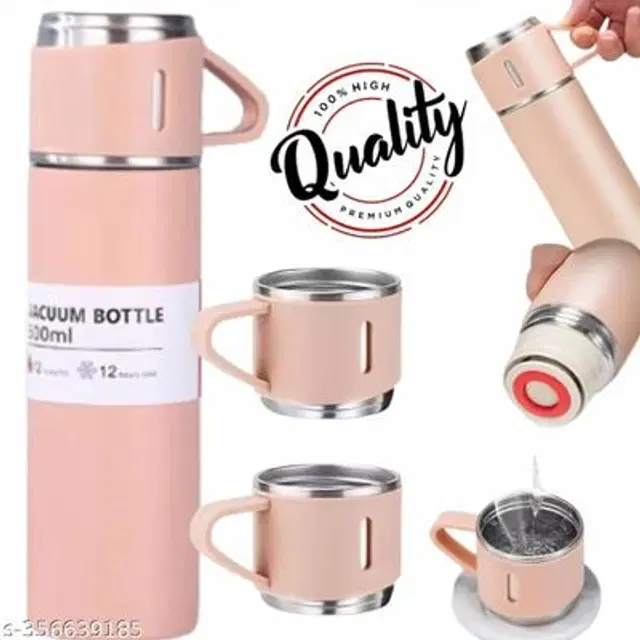 Stainless Steel Vacuum Flask with 2 Cups, Multicolor, 500 ml
