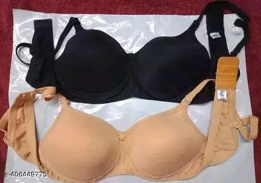 Cotton Solid Bra for Women & Girls, Multicolour, Pack of 2 (32A)