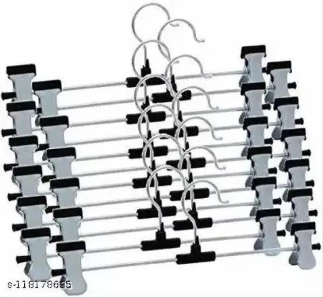Stainless Steel Clothing Hangers, Silver & Black, Pack of 12