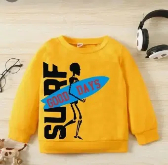 Round Neck Printed Sweatshirt for Girls (Yellow, 1-2 Years)