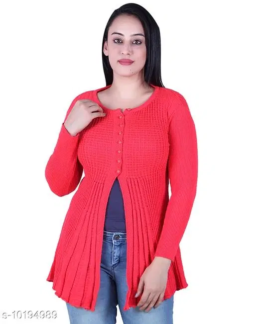 Acrylic Solid Sweater for Women (Red, XXL)