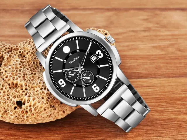 Men's Analog Watch with Black Patterned Dial & Stainless Steel Strap, Silver