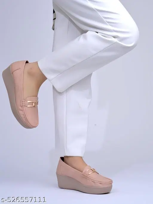 Solid Synthetic Loafers for Women (Peach, IND-3)