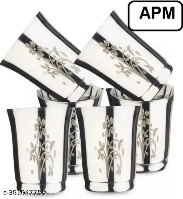 Stainless Steel Glass, Silver, 300 ml, Pack of 6