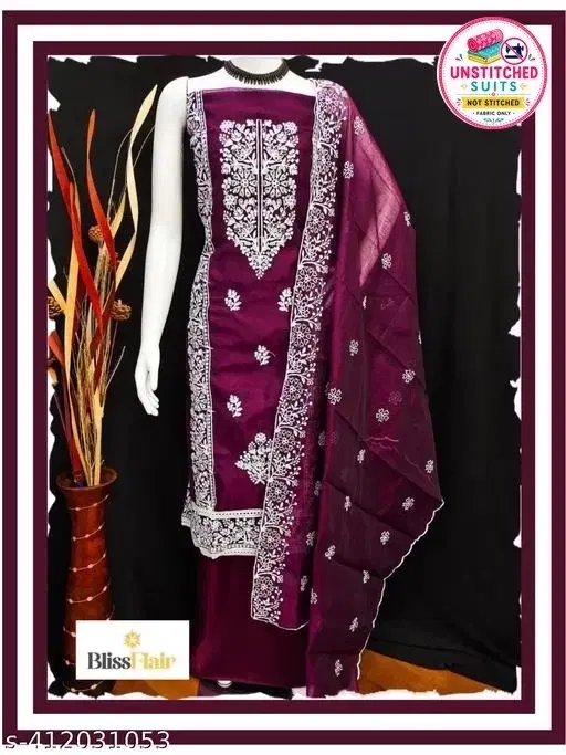 Embroidered Floral Patiala Suits for Women (Purple, Un Stitched)