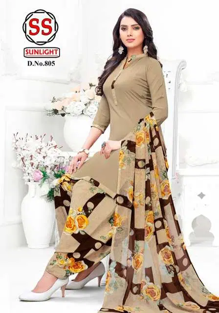 Sharda Alluring Leon Crepe Women Printed Unstitched Casual Dress Material Suit (Beige) (SC-13)