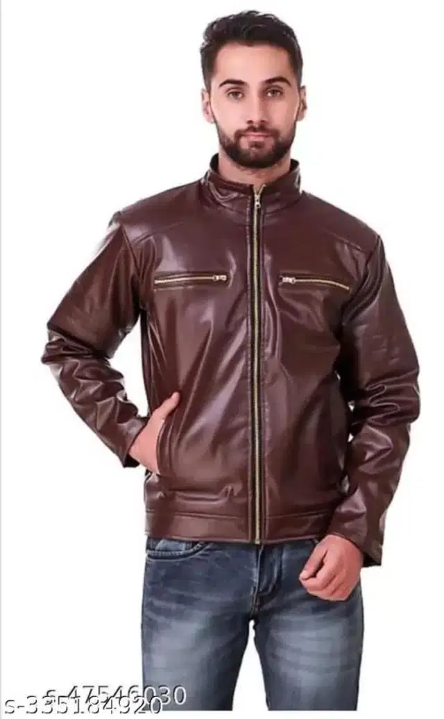Leather Jacket for Men (Brown, M)