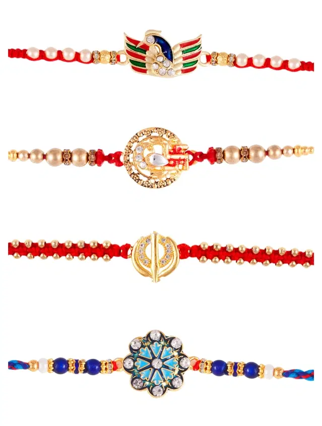 Designer Rakhi for Rakshabandhan, Multicolor, Pack of 4