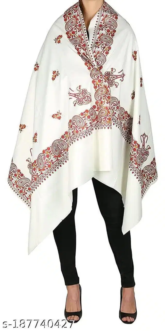 Woolen Shawl for Women (White, 2 m)