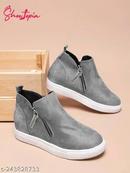 Shoetopia Solid Synthetic Comfort Heel Boots Grey (IND-8)