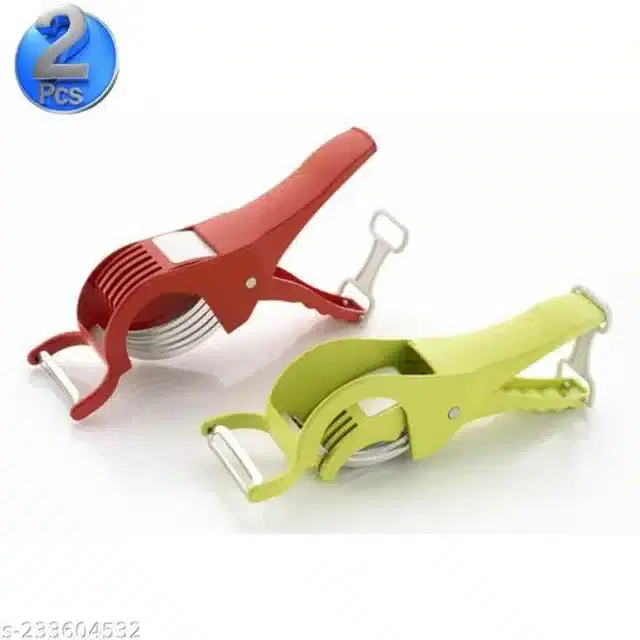 Vegetable & Fruit Cutter with Peeler for Kitchen, Red & Olive Green, Pack of 2