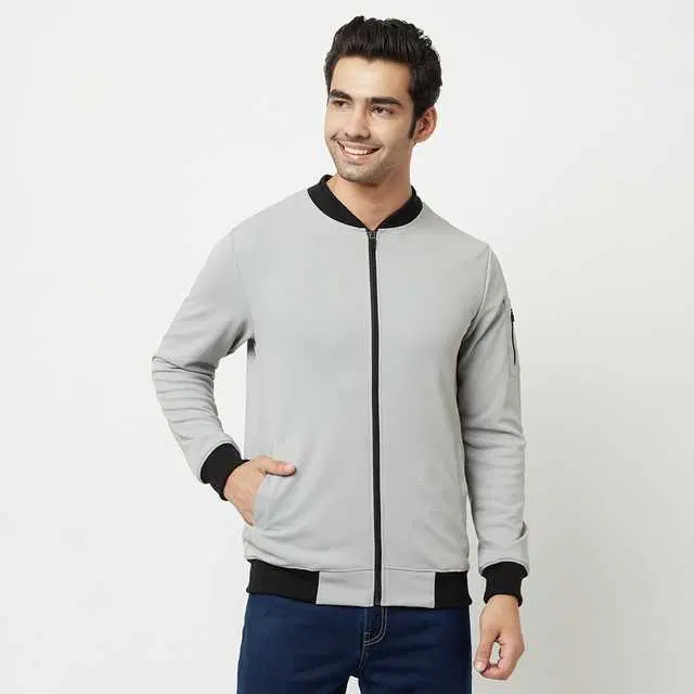 Glito Men Stretchable Regular Fit Gym Wear Jacket (Light Grey, XL) (GI-12)