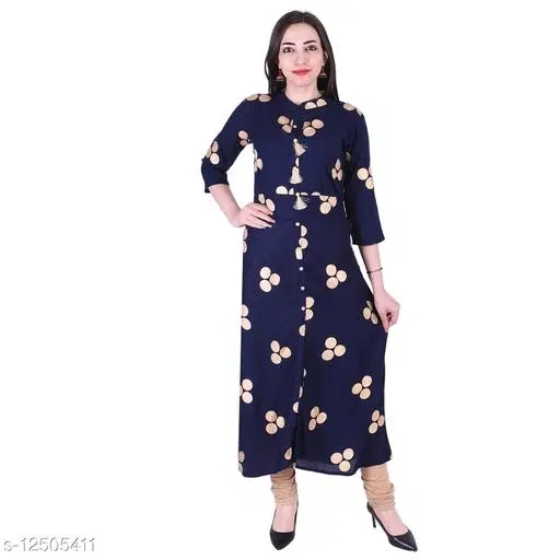 Rayon Kurti For Women, Blue (S)