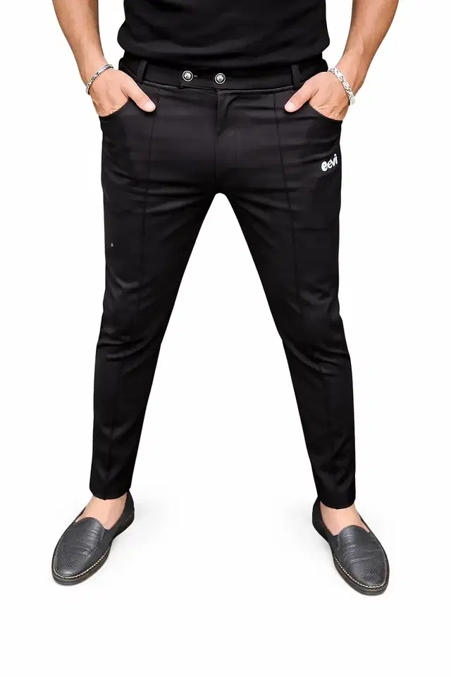 Polycotton Trousers for Men, Black (28)