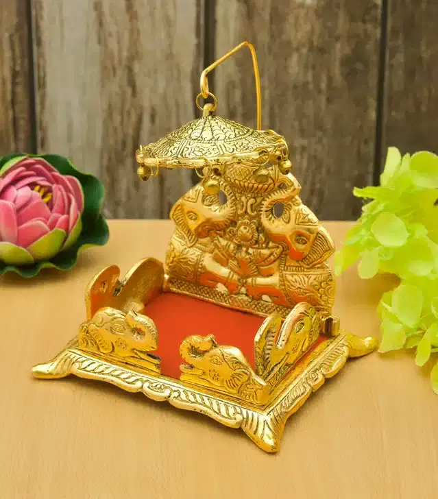Metal Handcrafted Laddu Gopal Singhasan, Gold