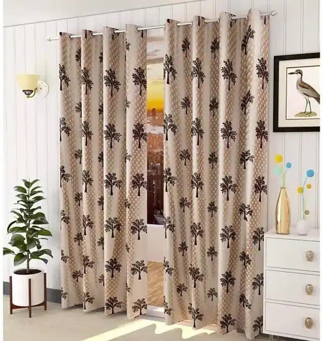 Polyester Printed Window & Door Curtains, Pack of 2, Brown, 5 feet