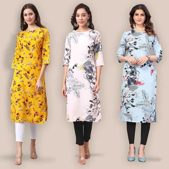 Women Crepe Printed Kurta, Pack Of 3 (Multicolor, XL) (SD-417)