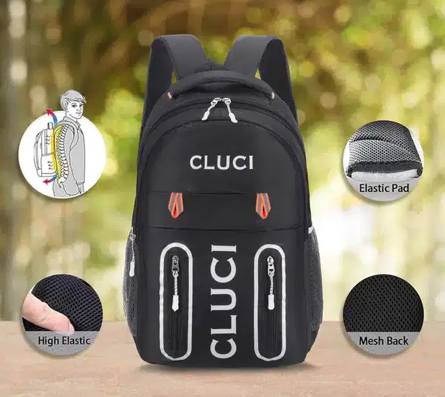 Polyester Backpack for Men, Black, 17x12x6 inches