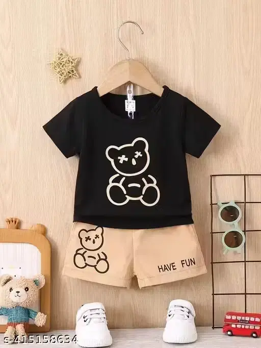 Boys Clothing Set Black & Peach Poly Blend (12-18M)