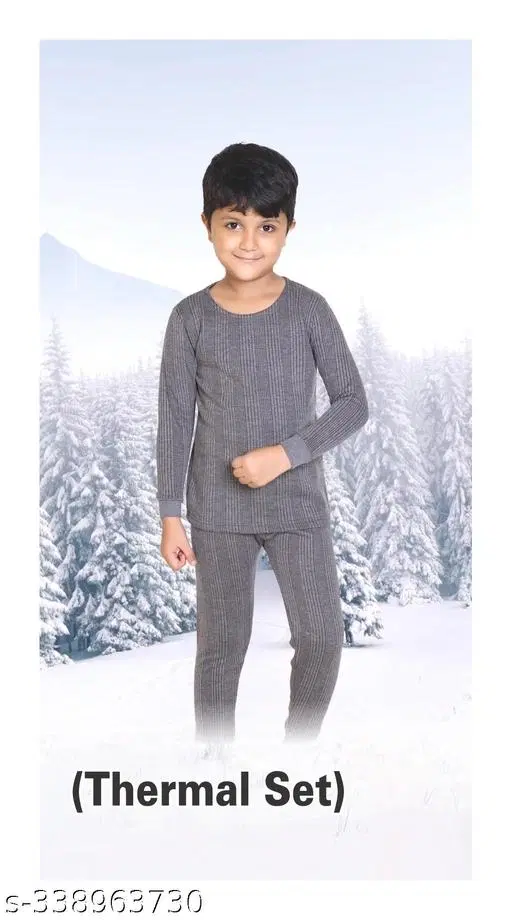 Cotton Blend Thermal Clothing Set for Boys (Grey, 0-6 Months)