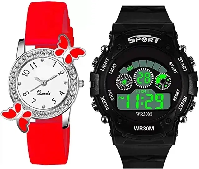 Analog with Digital Watch for Women & Girls, Set of 2 (Multicolor)