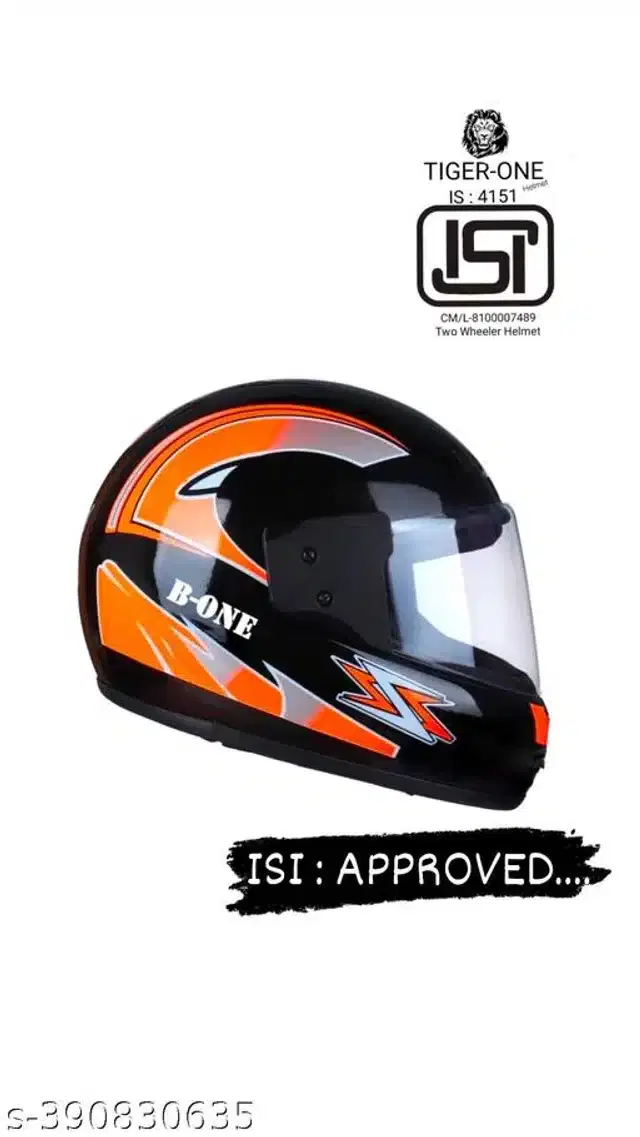 Full Face Helmet for Men & Women, Black & Orange