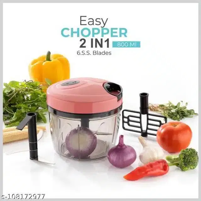 Plastic Manual Chopper, Peach & Black, 800 ml