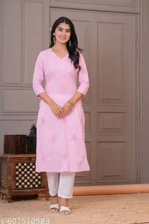 Cotton Chikankari Kurti for Women, Pink (M)