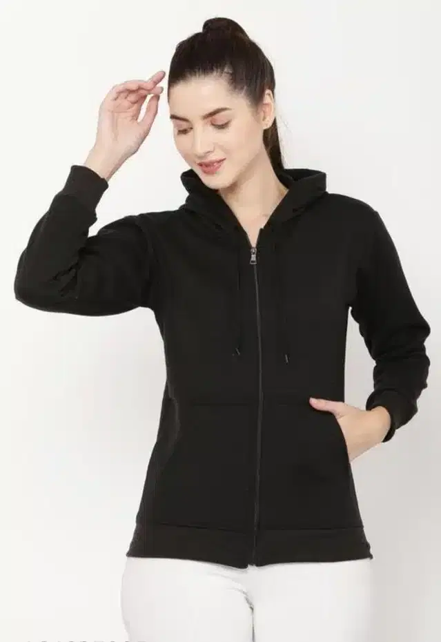 Fleece Hooded Sweatshirt for Women (Black, M)