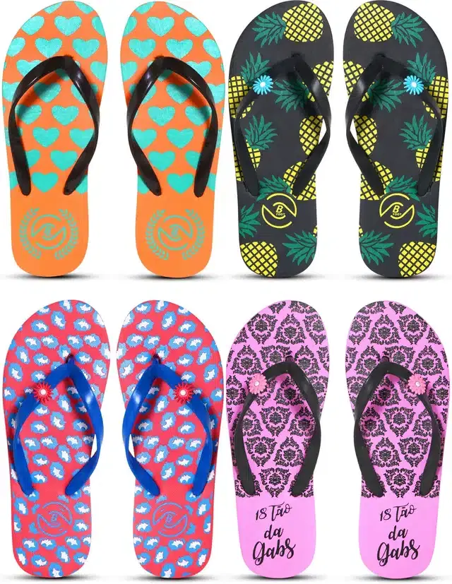 Flip Flops for Women, Pack of 4 (Multicolor, 5)