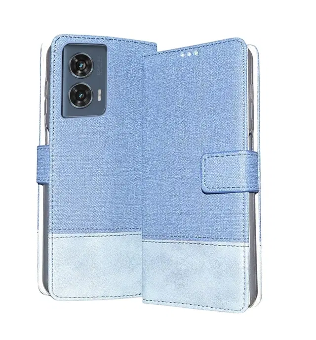 Artificial Leather Mobile Flip Cover for Motorola Moto G96 5G (Blue)